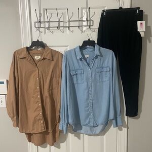 Brown and Blue Button-Up Shirts xl  with Black nwt xl leggings